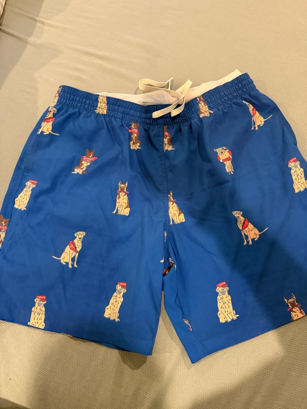 chubbies Royal Blue Swim Trunks with Dog Print XL 7”